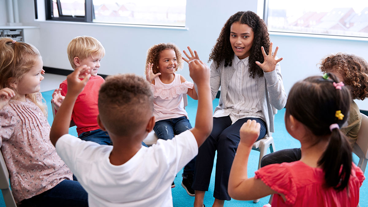 Teacher and students in learning circle
