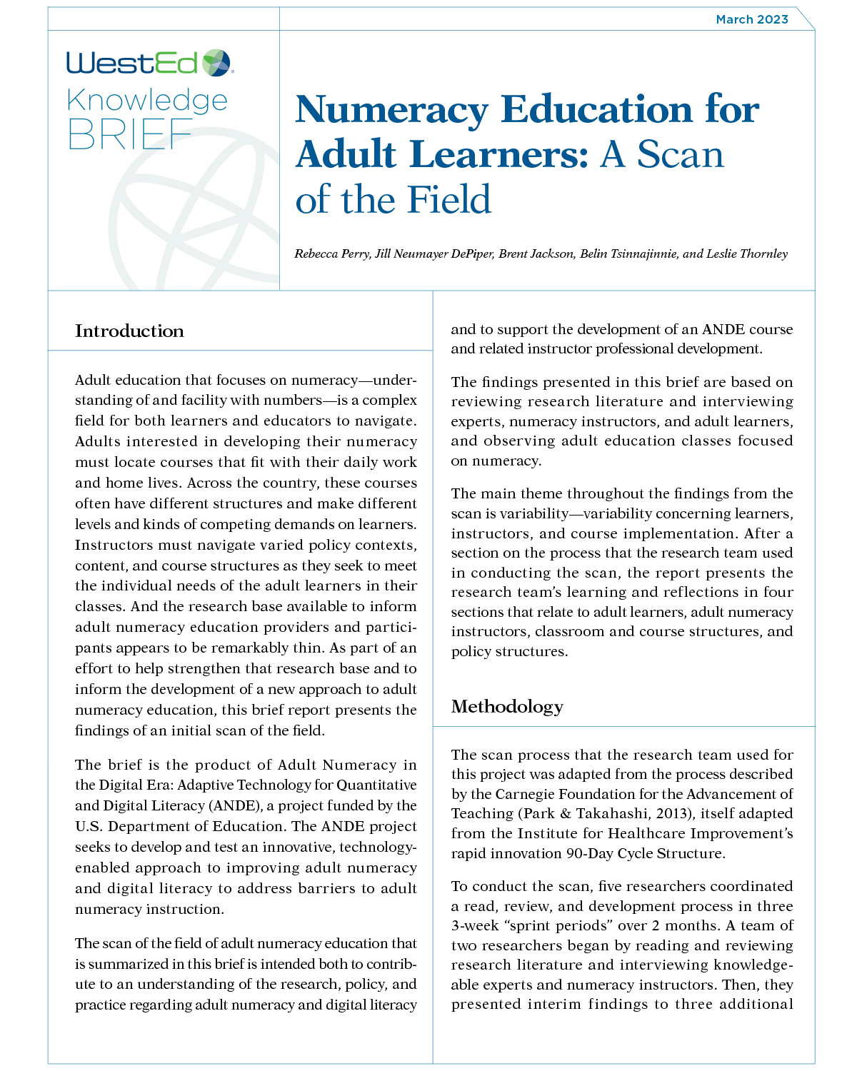 Numeracy Education for Adult Learners: A Scan of the Field
