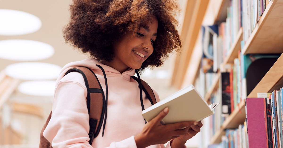 Student in the school library
