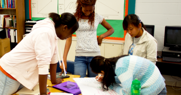 Students collaborating in the classroom